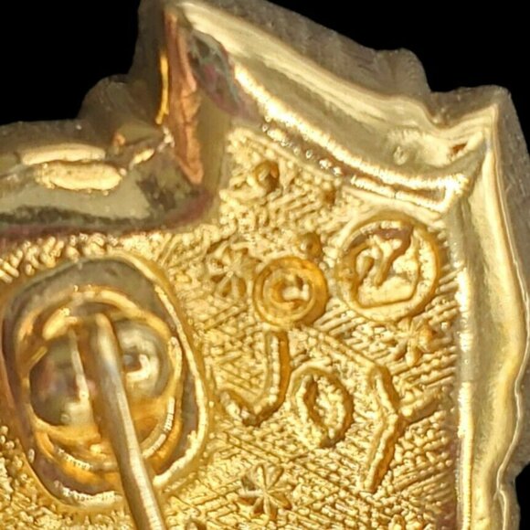 VTG Swarovski Crystal Christmas Stocking Pin Brooch Holiday Gold Tone Gems 1.5" - Picture 7 of 13